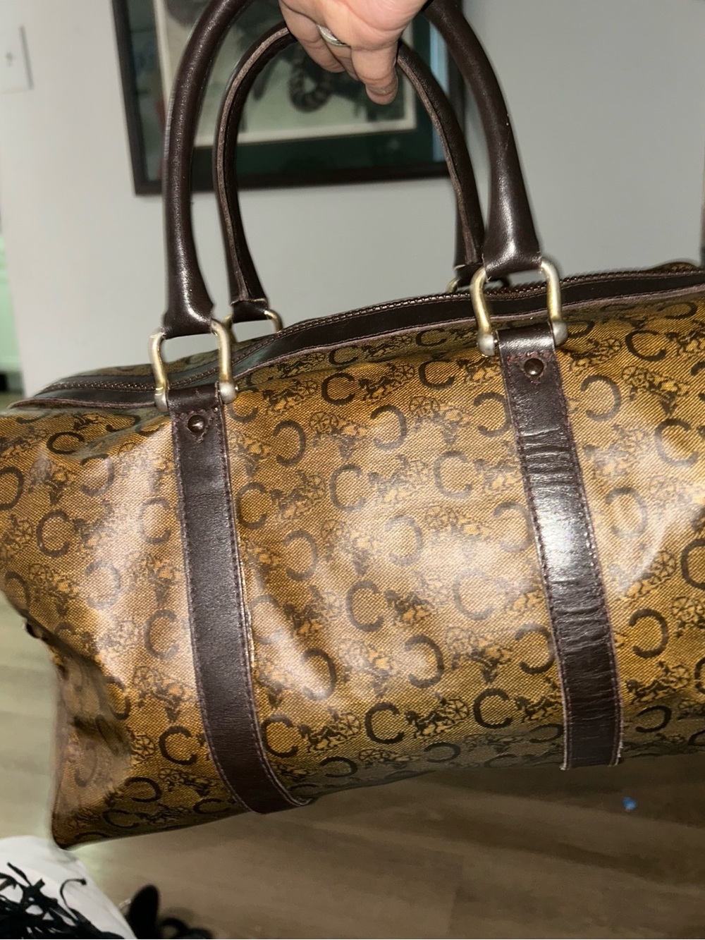 Celine Brown Monogram Canvas Top-Handle Satchel - Picture 5 of 11